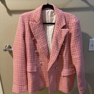 Elegant Pink Tweed Women's Blazer
